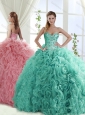 New Arrival Gorgeous Beaded Brush Train Quinceanera Dresses with Rolling Flower