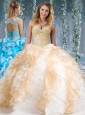 New Arrival Organze and Rolling Flowers Big Puffy Quinceanera Dress in Champagne and White