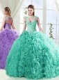 Perfect Big Puffy Brush Train Quinceanera Dresses with Beading and Appliques