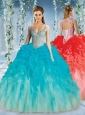 Perfect Deep V Neck Big Puffy Quinceanera Dress with Beaded Decorated Cap Sleeves
