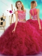 Popular Beaded and Ruffled Fuchsia Quinceanera Dress with See Through