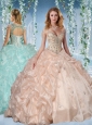 Popular Beaded Decorated Cap Sleeves Quinceanera Dress with Deep V Neck