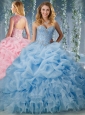 Unique Brush Train Big Puffy Quinceanera Dress with Beading and Ruffles