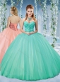 Unique Taffeta Beaded Puffy Skirt Quinceanera Dress in Turquoise