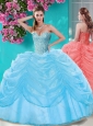 Discount Beaded and Pick Ups Big Puffy Quinceanera Dress in Light Blue