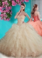 Discount Beaded and Ruffled Big Puffy Quinceanera Dress in Champagne