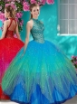 Discount See Through Halter Top Quinceanera Dress with Beading and Appliques