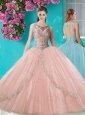 Discount See Through Scoop Organza Quinceanera Dress with Beading