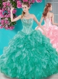 New Arrival Puffy Skirt Ruffled and Beaded Quinceanera Dress in Turquoise