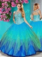 New Arrival See Through Beaded Scoop Quinceanera Dress in Multi Color
