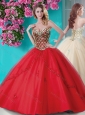 Popular Applique and Rhinestoned Big Puffy Quinceanera Dress in Red