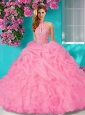 Perfect Halter Top Beaded and Ruffled  Quinceanera Dress with Brush Train