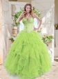 A-line Beaded and Ruffed Quinceanera Dresses in Spring Green
