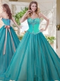 Gorgeous A Line Brush Train Quinceanera Dresses with Beading and Sash
