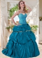 Lovely A Line Brush Train Taffeta Quinceanera Dresses with Beading and Bubbles