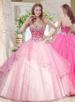Lovely Ruffled Layers Quinceanera Dress with Beaded Bodice in Pink