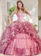 New Style Puffy Skirt Pink Quinceanera Dress with Beading and Ruffles