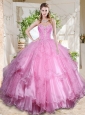 Popular Rose Pink Really Puffy Quinceanera Dress with Beading and Ruffles Layers