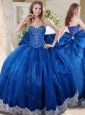 Wonderful Beaded and Applique Big Puffy Quinceanera Dress with Bowknot