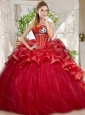 Discount Tulle Beaded and Ruffled Quinceanera Dress in Red