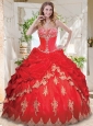 Luxurious Applique and Beaded Red Quinceanera Dress with See Through Sweetheart