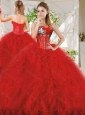 Popular Really Puffy Red Quinceanera Dress with Beading and Ruffles