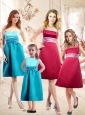 2016 Modest Spaghetti Straps Satin Bridesmaid Dress with Handle Made Flower and Sashes