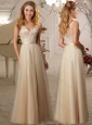 Classical Applique Tulle Champagne Cheap Dama Dress with Deep V Neck