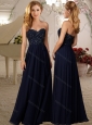 Romantic Empire Beaded Bodice Cheap Dama Dress in Navy Blue