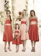 Sophisticated Ribboned and Ruched Bridesmaid Dress in Knee Length