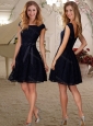 Wonderful Bateau Laced Black Short Cheap Dama Dress with Cap Sleeves