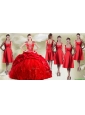 Fashionable Beaded and Pick Ups Quinceanera Dress and New Style Square Dama Dresses in Red