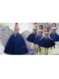 Most Popular Beaded Big Puffy Quinceanera Dress and Elegant Tea Length Navy Blue Dama Dresses