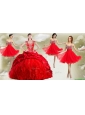 New Arrivals Red Big Puffy Quinceanera Dress and Wonderful Rhinestoned and Ruched Dama Dresses