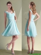 2016 Chiffon Off the Shoulder Aqua Blue Bridesmaid Dress with Ruching