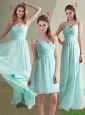 Cheap Straps Beaded and Ruched Aqua Blue Dama Dress in Chiffon