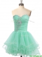Modest A Line Organza Beaded Prom Dress in Apple Green