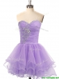 Modest Organza Lace Up Beaded Prom Dress in Lavender