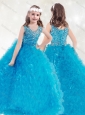 Lovely Scoop Teal Mini Quinceanera  Dress with  Beading and Ruffles