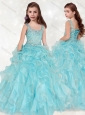 Lovely Beaded and Ruffled Big Puffy Little Girl Pageant Dress with Straps