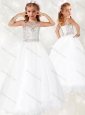 Lovely Beaded White Little Girl Pageant Dress with See Through Scoop