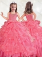 New Style Beaded and Ruffled Layers Little Girl Pageant Dress in Hot Pink