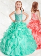 New Style Beaded and Ruffled Little Girl Pageant Dress in Turquoise