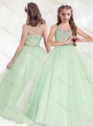 New Style Halter Top Beaded Little Girl Pageant Dress in Apple Green