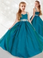 New Style Spaghetti Straps Turquoise Little Girl Pageant Dress with Beading and Ruching