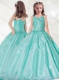 New Style Straps Big Puffy Mint Little Girl Pageant Dress with Beading and Ruching