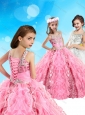 Lovely Beaded and Ruffled Big Puffy Mini Quinceanera Dress in Pink