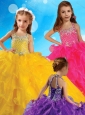 Affordable Halter Top Big Puffy Little Girl Pageant Dress with Beading and Ruffles