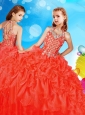 Artistic Beaded and Ruffled Little Girl Pageant Dress in Coral Red