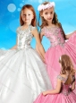 Elegant Beaded Decorated Halter Top and Bodice Little Girl Pageant Dress